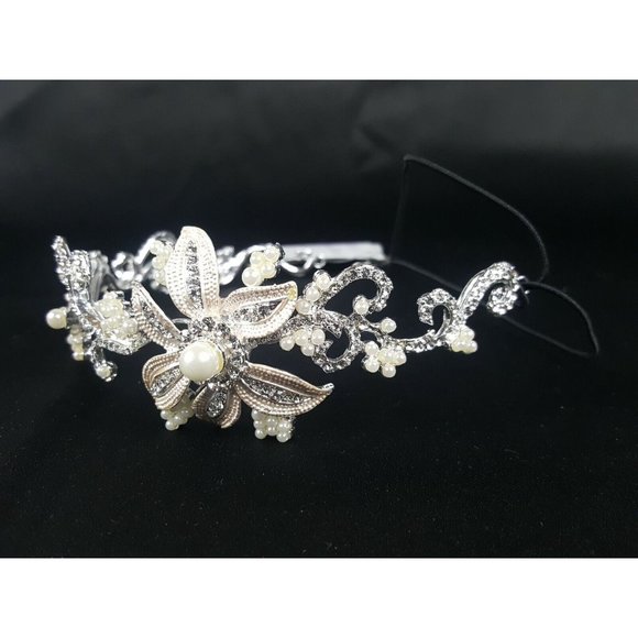 Bel-Aire Bridal Headpiece Rhinestone and Pearl Bandeau Style 6413 main image 5